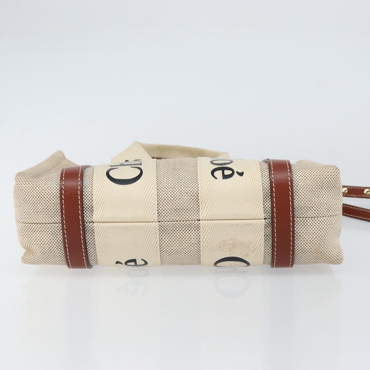 Chloe Woody Hand Bag Canvas Leather 2way Beige Gold Auth BA8173