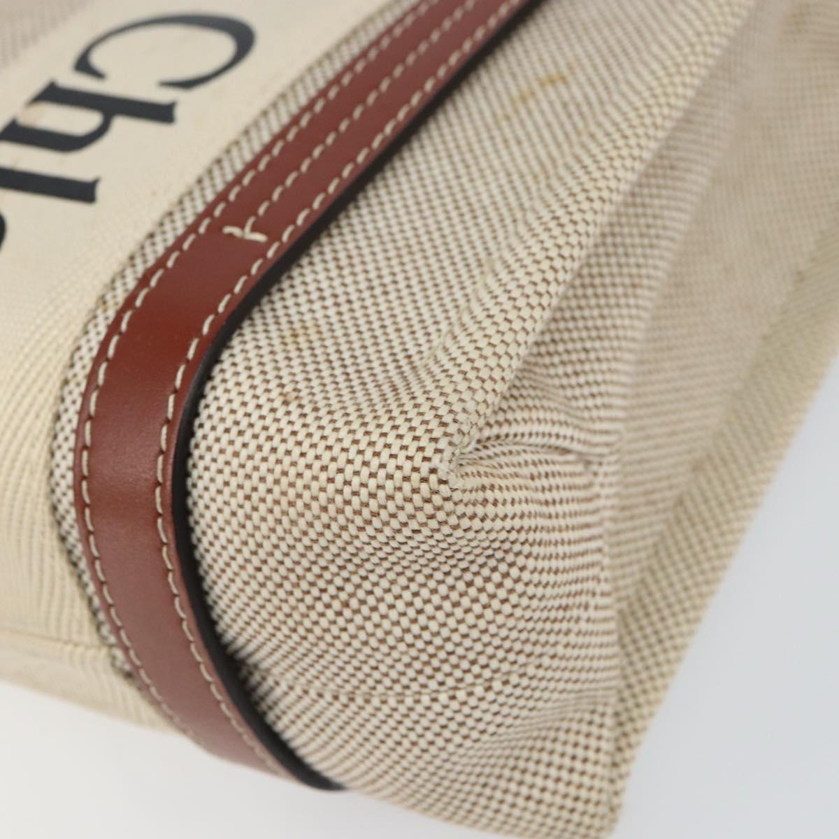 Chloe Woody Hand Bag Canvas Leather 2way Beige Gold Auth BA8173