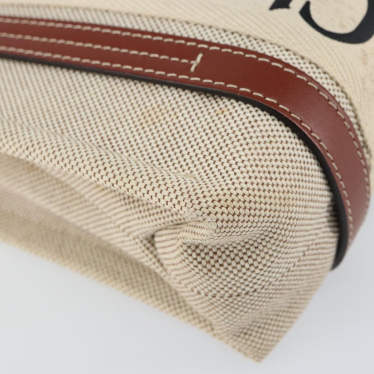 Chloe Woody Hand Bag Canvas Leather 2way Beige Gold Auth BA8173
