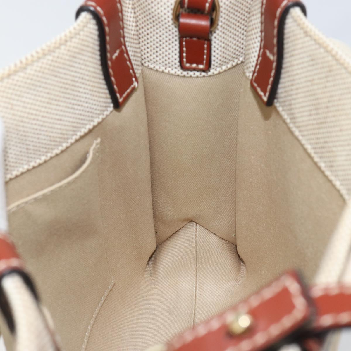 Chloe Woody Hand Bag Canvas Leather 2way Beige Gold Auth BA8173