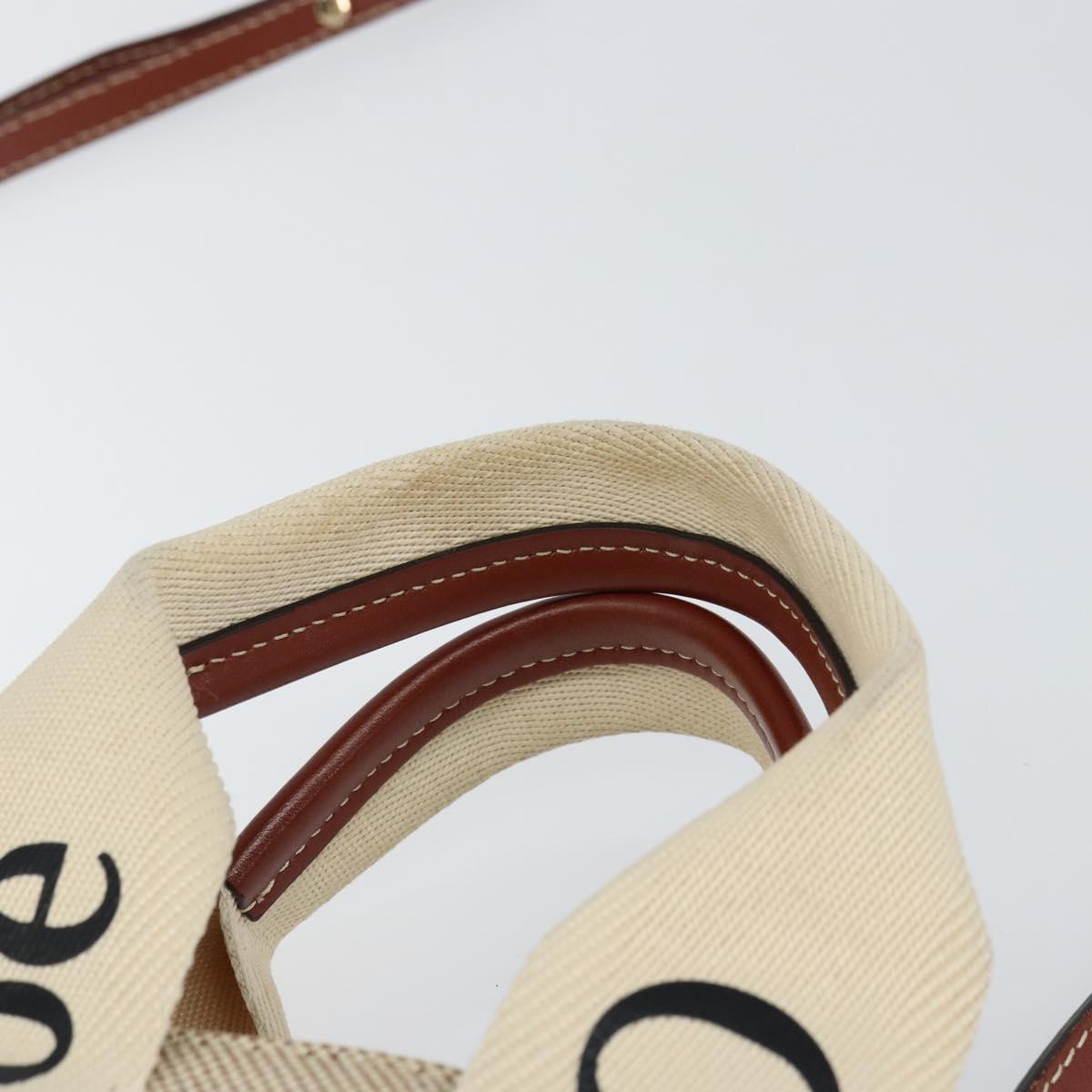 Chloe Woody Hand Bag Canvas Leather 2way Beige Gold Auth BA8173