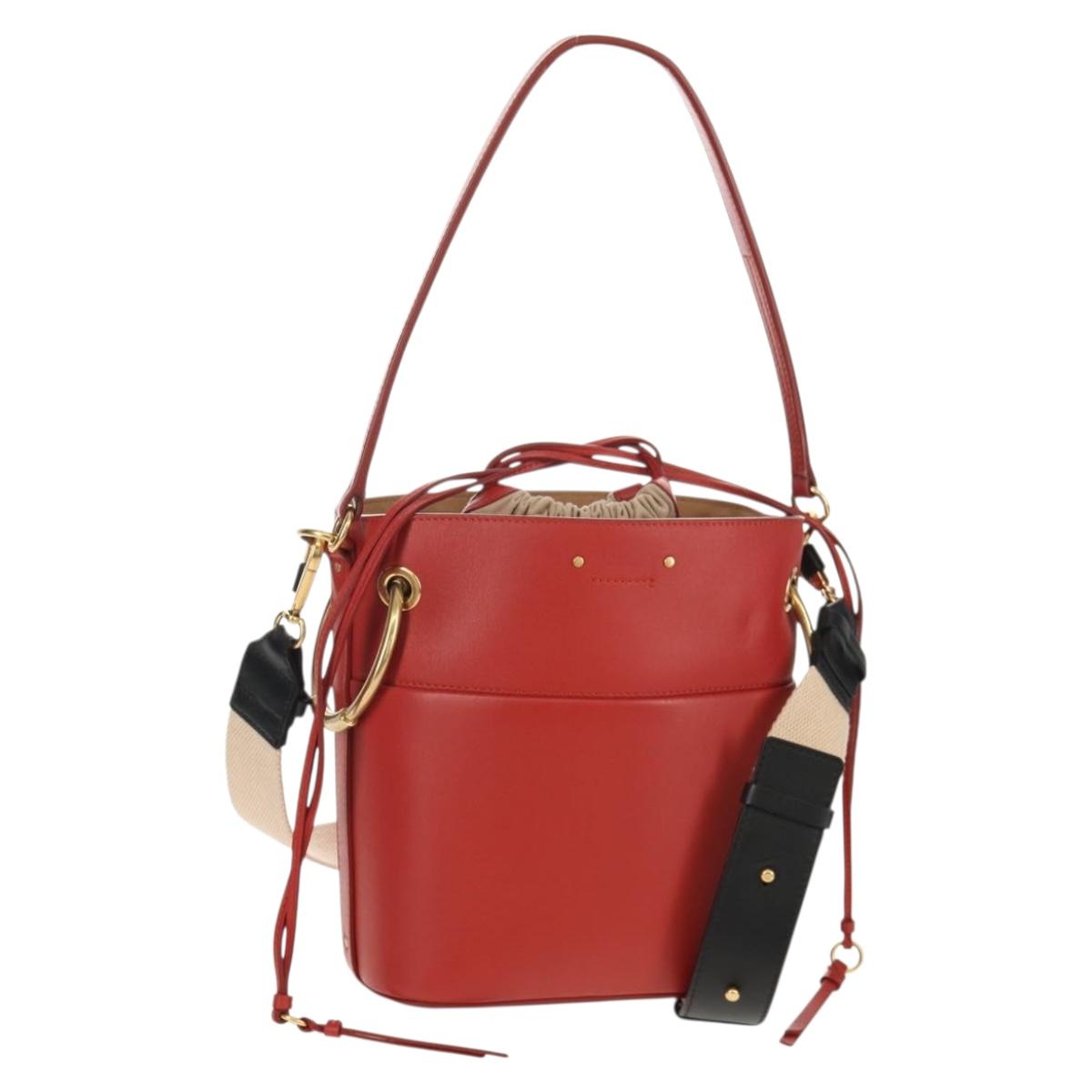 Chloe Mini Basket Roy Shoulder Bag Leather Red Gold Auth BA8174M