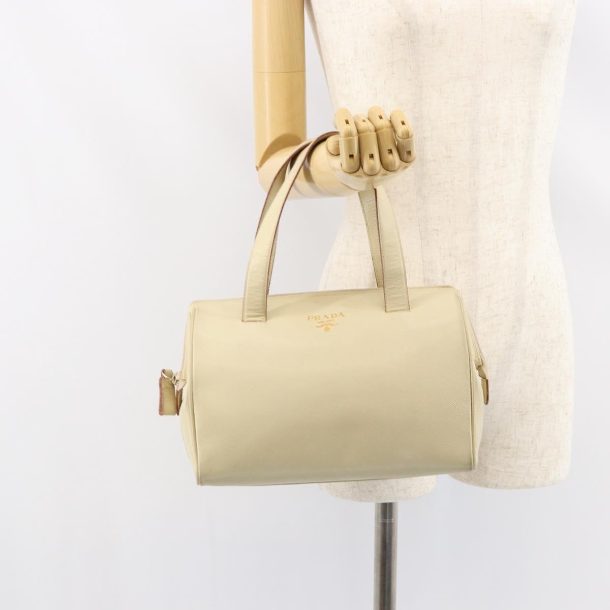 PRADA Hand Bag Leather Beige Auth BA8175