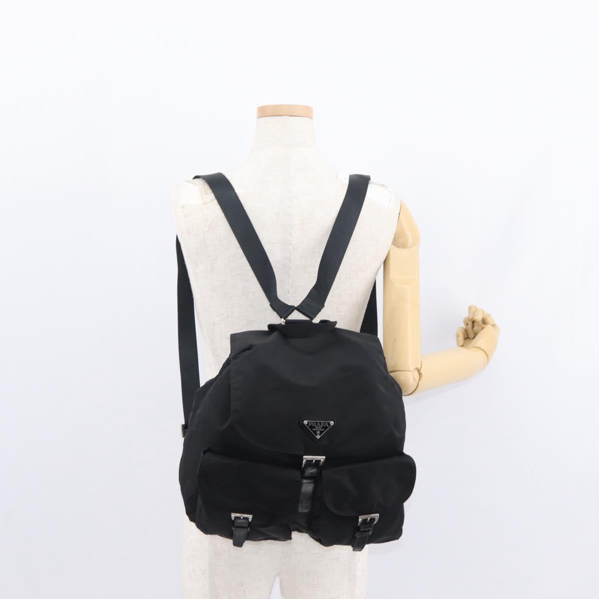 PRADA Backpack Nylon Black Silver Auth BA8176