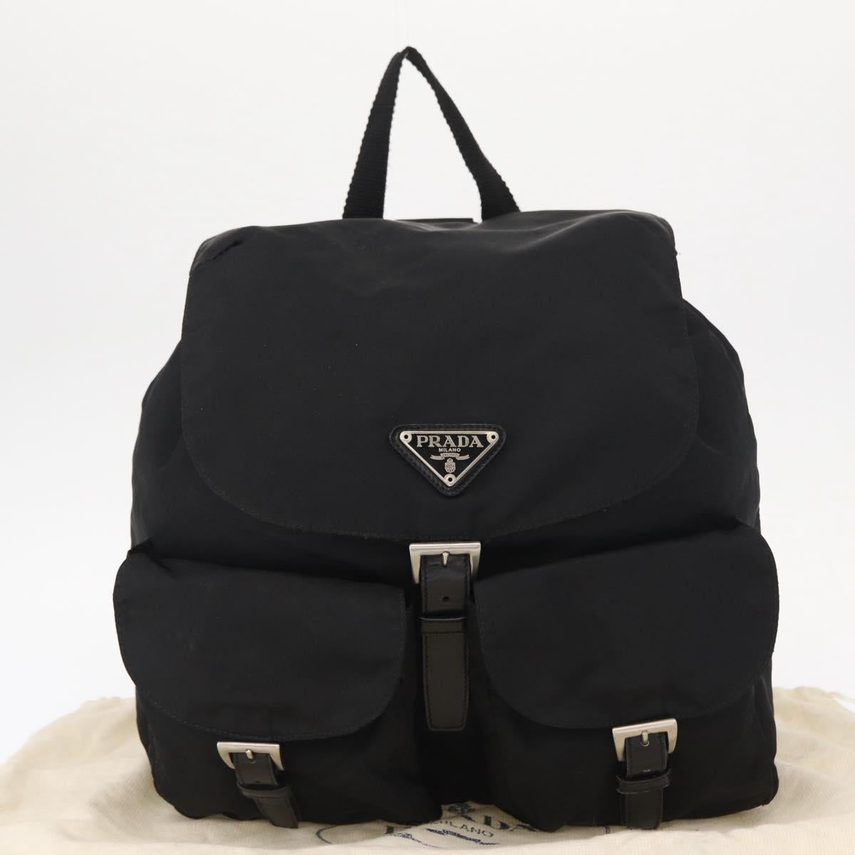 PRADA Backpack Nylon Black Silver Auth BA8176
