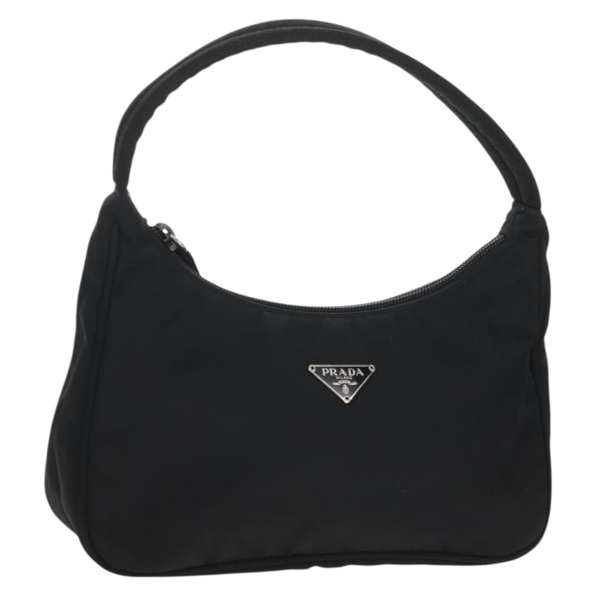 PRADA Hand Bag Nylon Black Silver Auth BA8177V