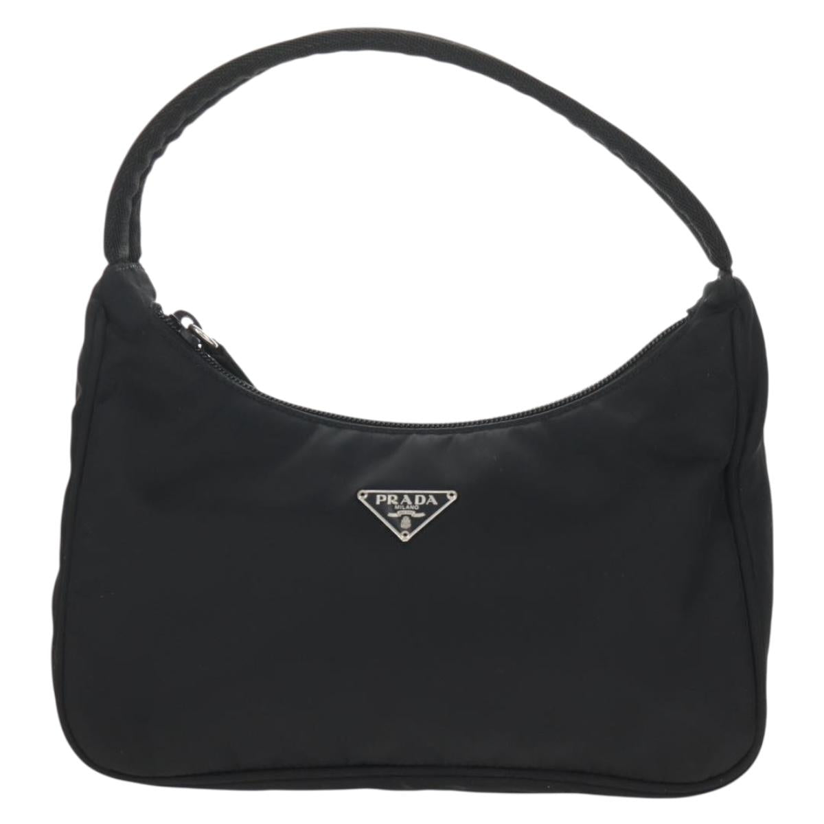 PRADA Hand Bag Nylon Black Silver Auth BA8177V