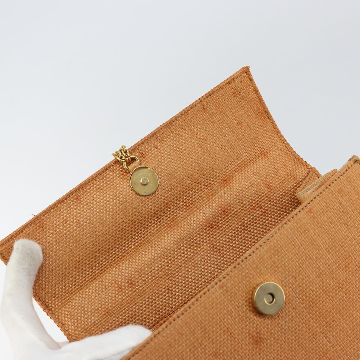 CELINE Hand Bag Raffia Brown Gold Auth BA8178