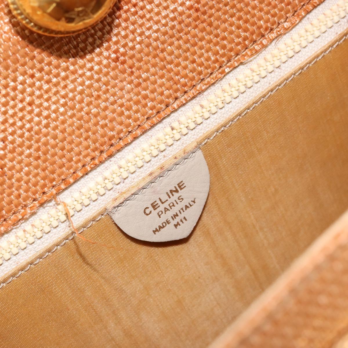 CELINE Hand Bag Raffia Brown Gold Auth BA8178