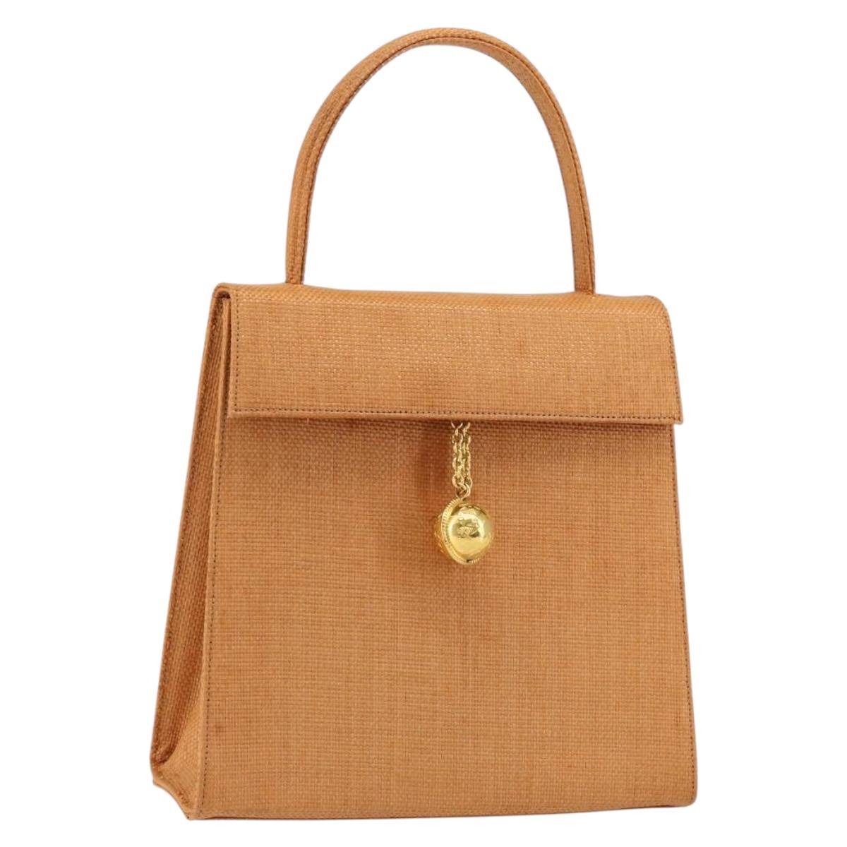 CELINE Hand Bag Raffia Brown Gold Auth BA8178
