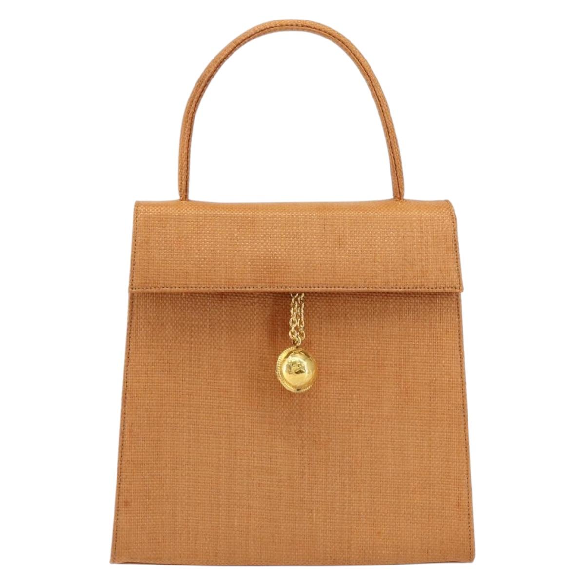CELINE Hand Bag Raffia Brown Gold Auth BA8178