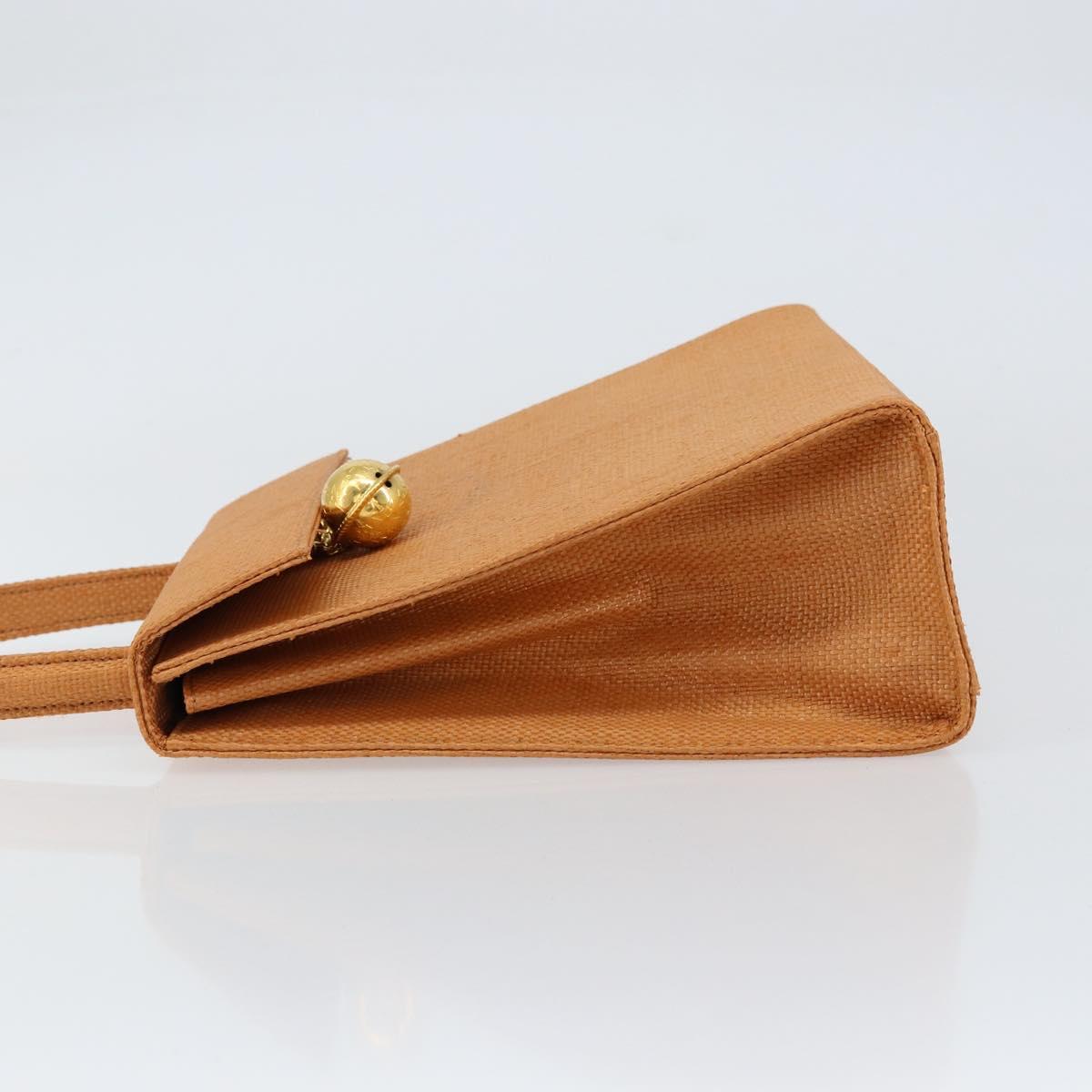 CELINE Hand Bag Raffia Brown Gold Auth BA8178