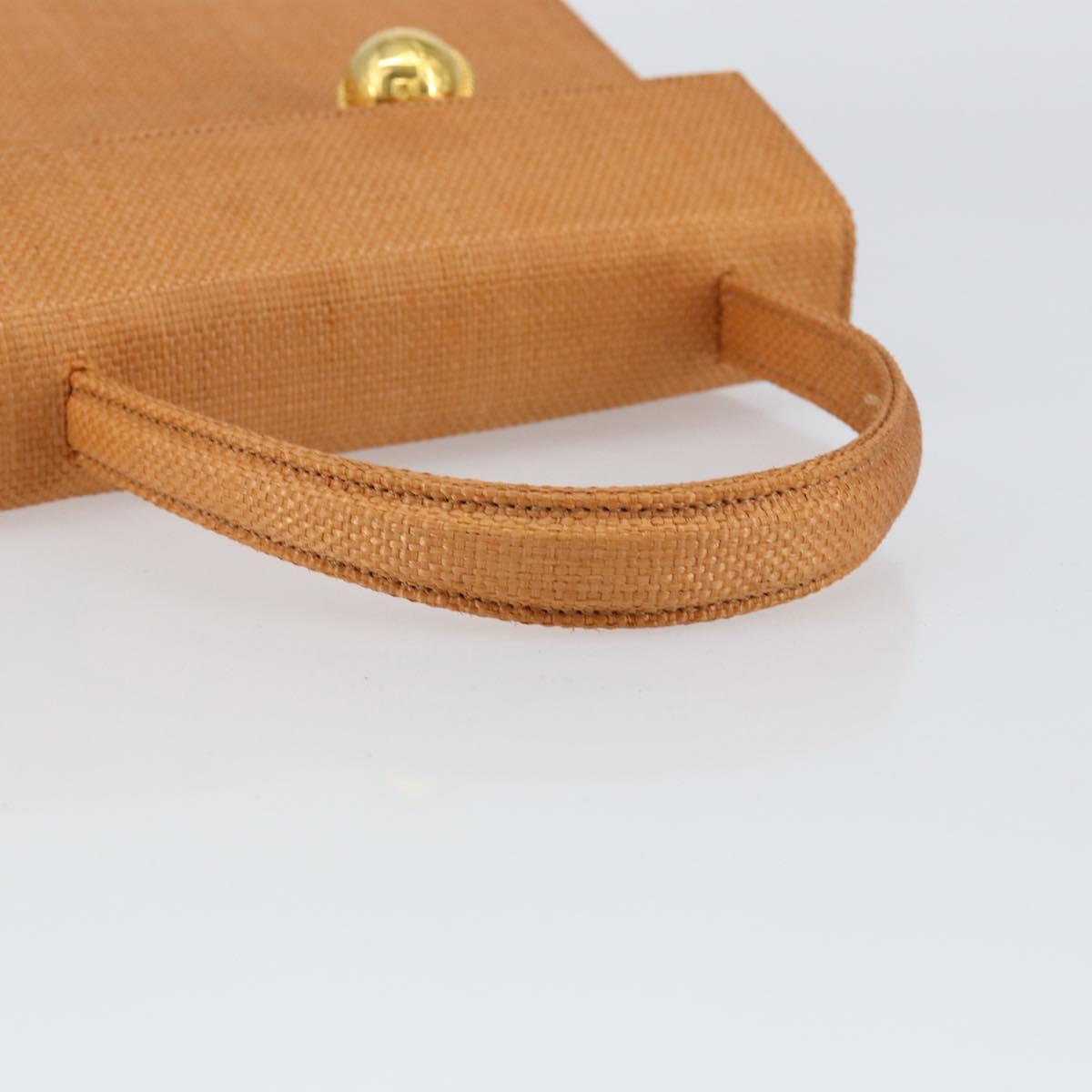 CELINE Hand Bag Raffia Brown Gold Auth BA8178