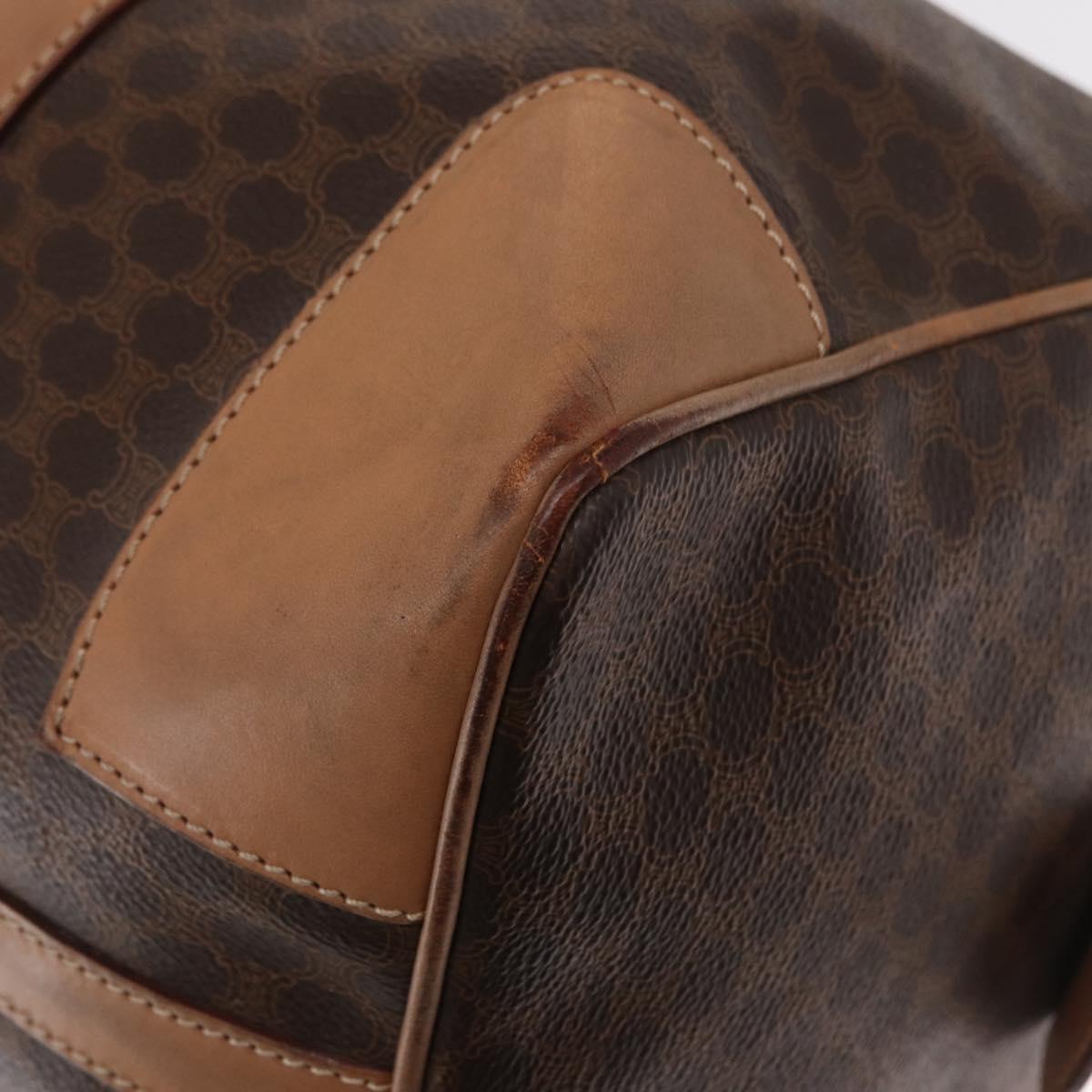 CELINE Macadam Canvas Boston Bag PVC Brown Gold Auth BA8179