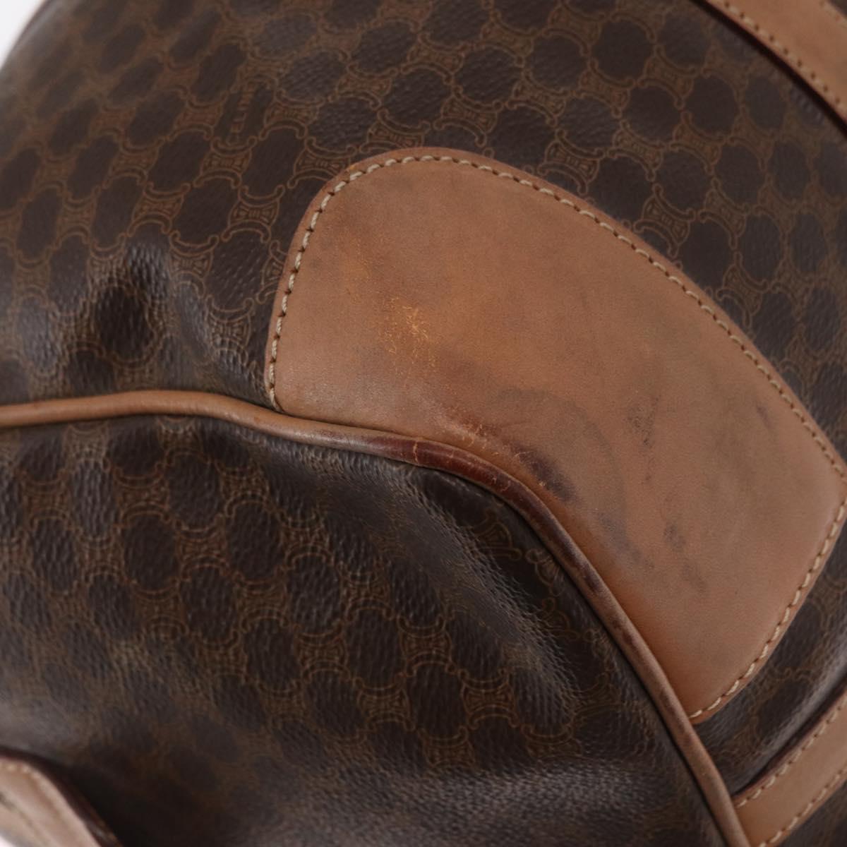 CELINE Macadam Canvas Boston Bag PVC Brown Gold Auth BA8179