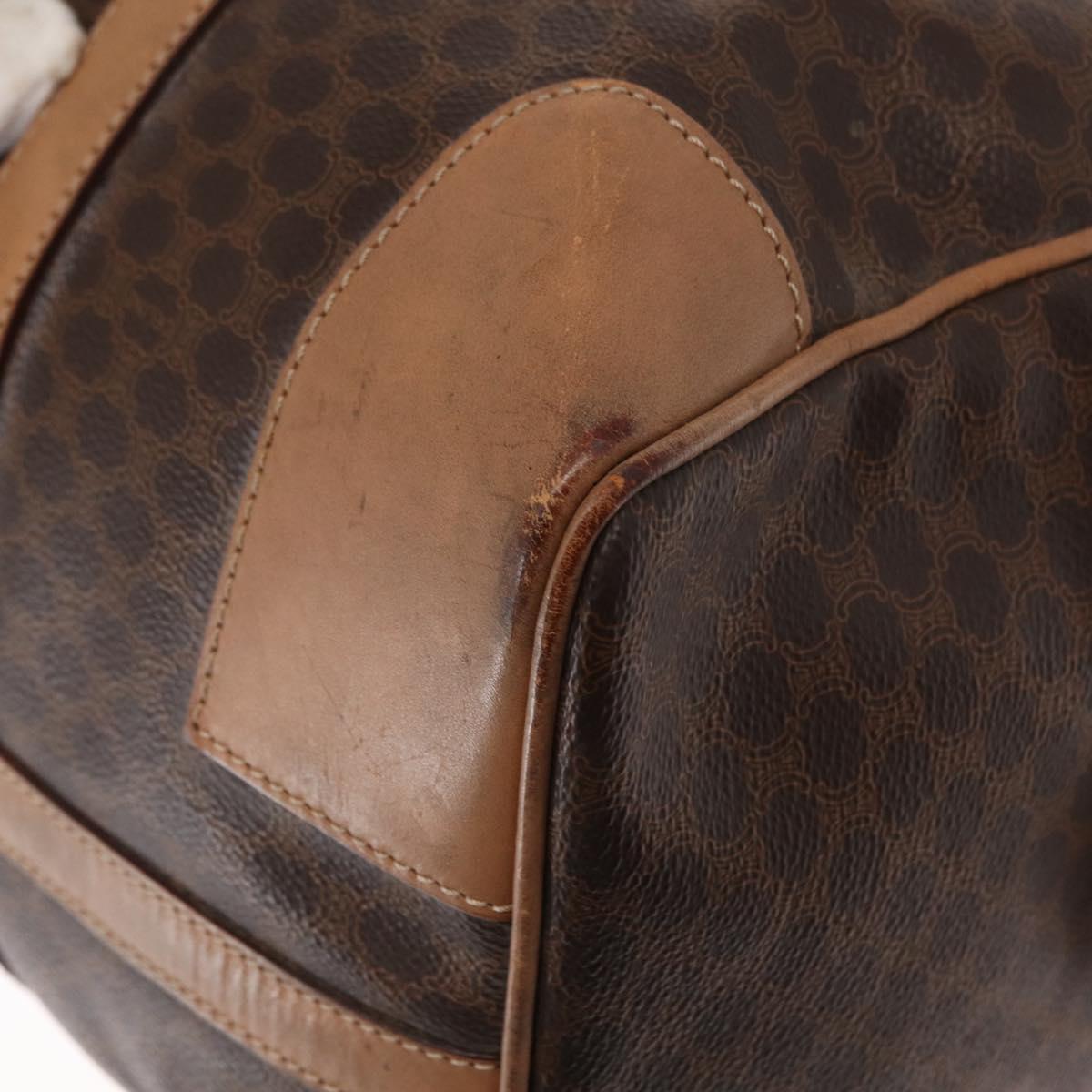 CELINE Macadam Canvas Boston Bag PVC Brown Gold Auth BA8179