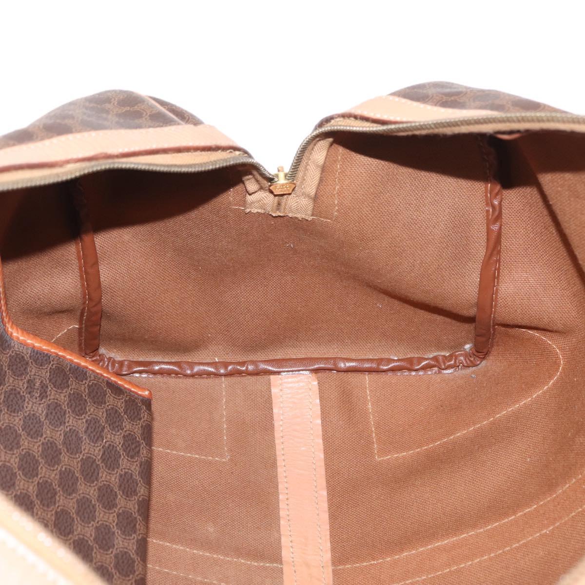 CELINE Macadam Canvas Boston Bag PVC Brown Gold Auth BA8179