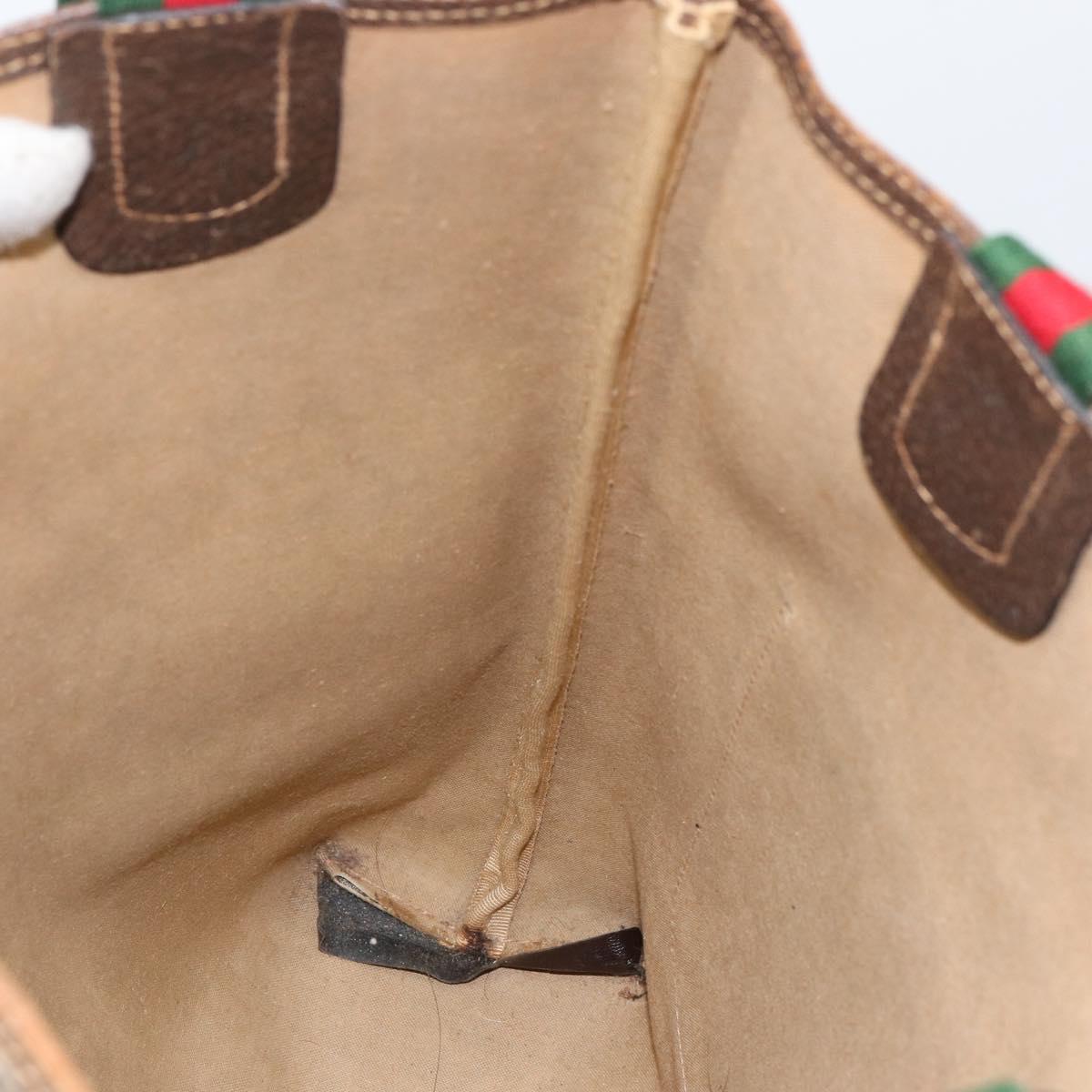 GUCCI GG Supreme Web Sherry Line Tote Bag PVC Beige Auth BA8180