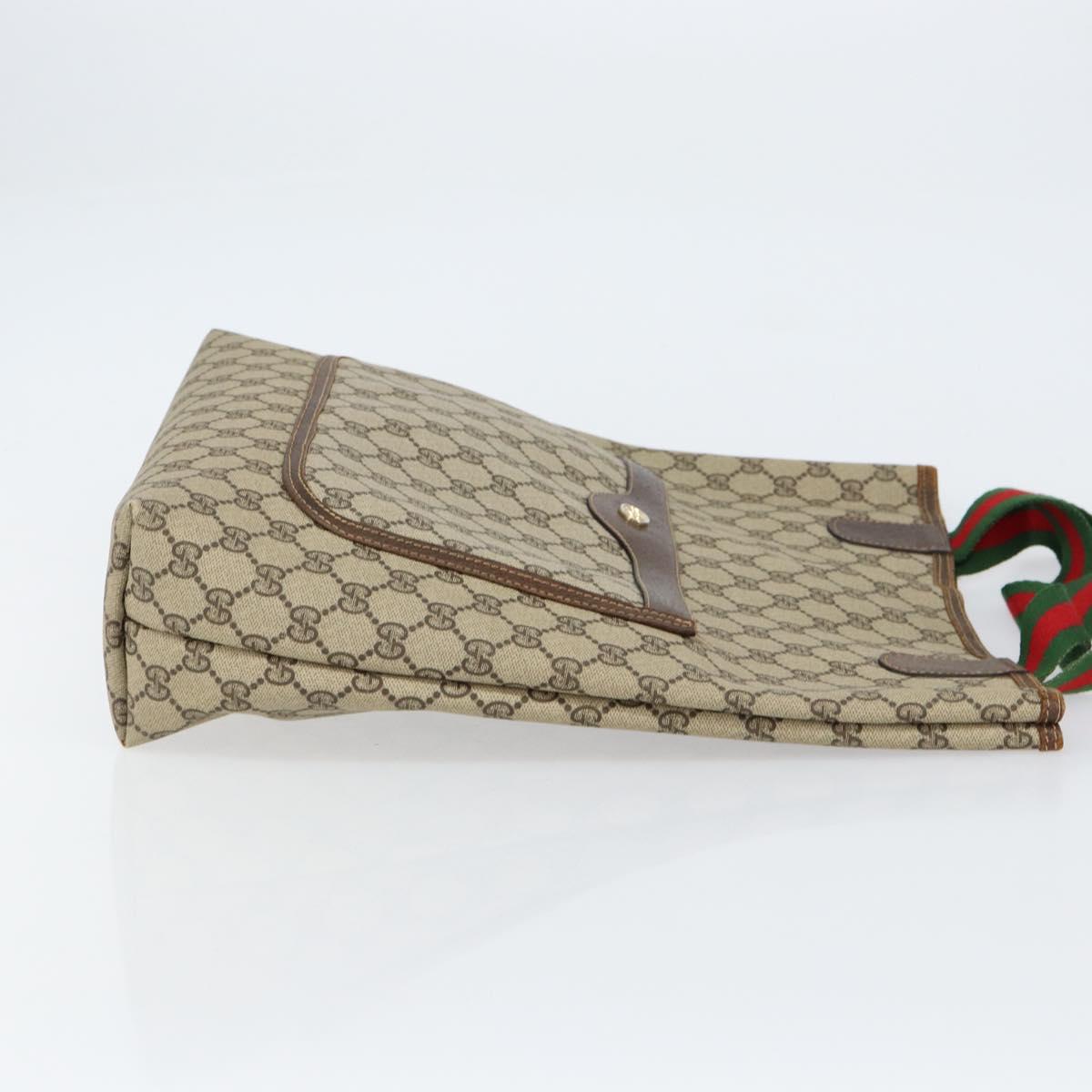 GUCCI GG Supreme Web Sherry Line Tote Bag PVC Beige Auth BA8180