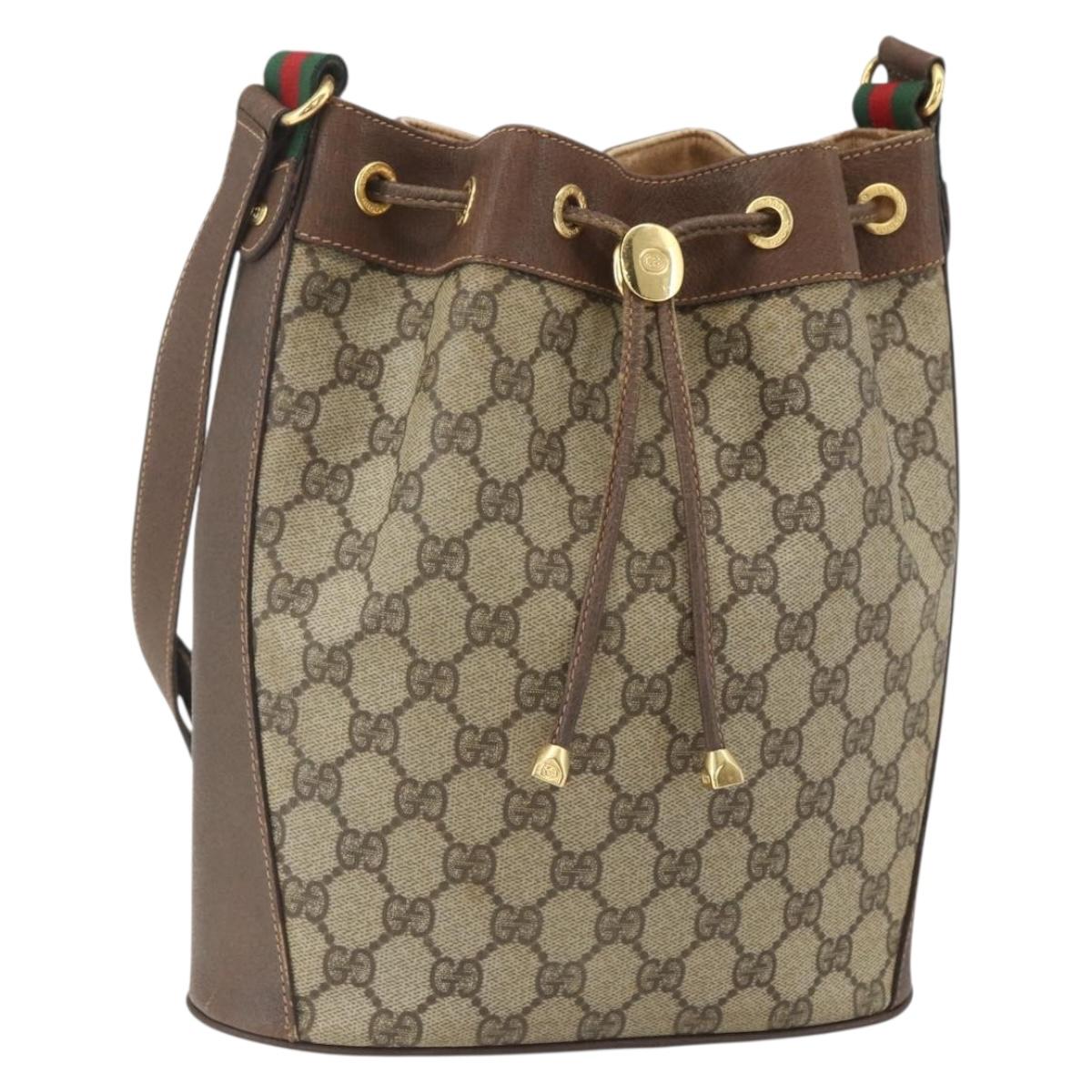 GUCCI GG Supreme Web Sherry Line Bag PVC Beige Gold 41 02 034 Auth BA8181