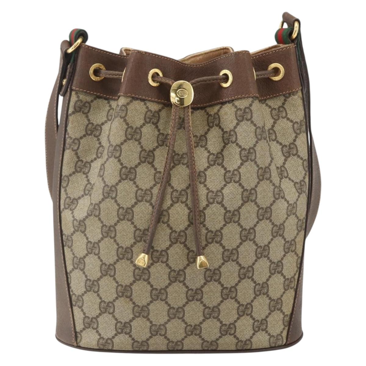 GUCCI GG Supreme Web Sherry Line Bag PVC Beige Gold 41 02 034 Auth BA8181