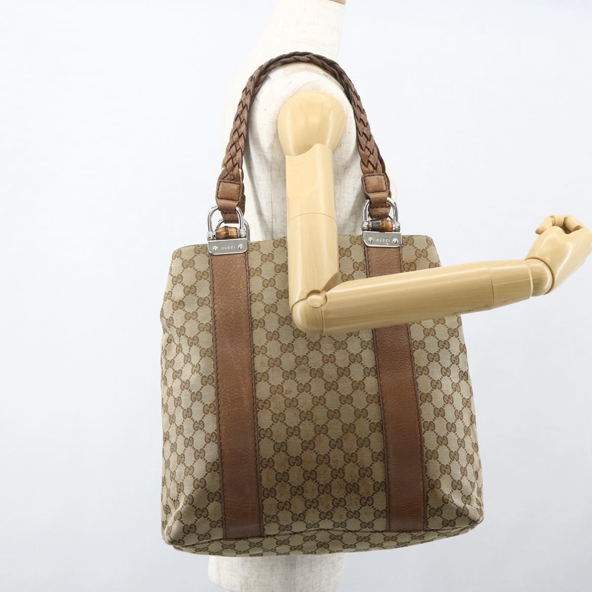 GUCCI GG Canvas Tote Bag Beige Silver 232946 Auth BA8182
