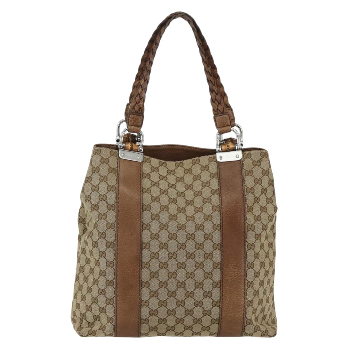 GUCCI GG Canvas Tote Bag Beige Silver 232946 Auth BA8182