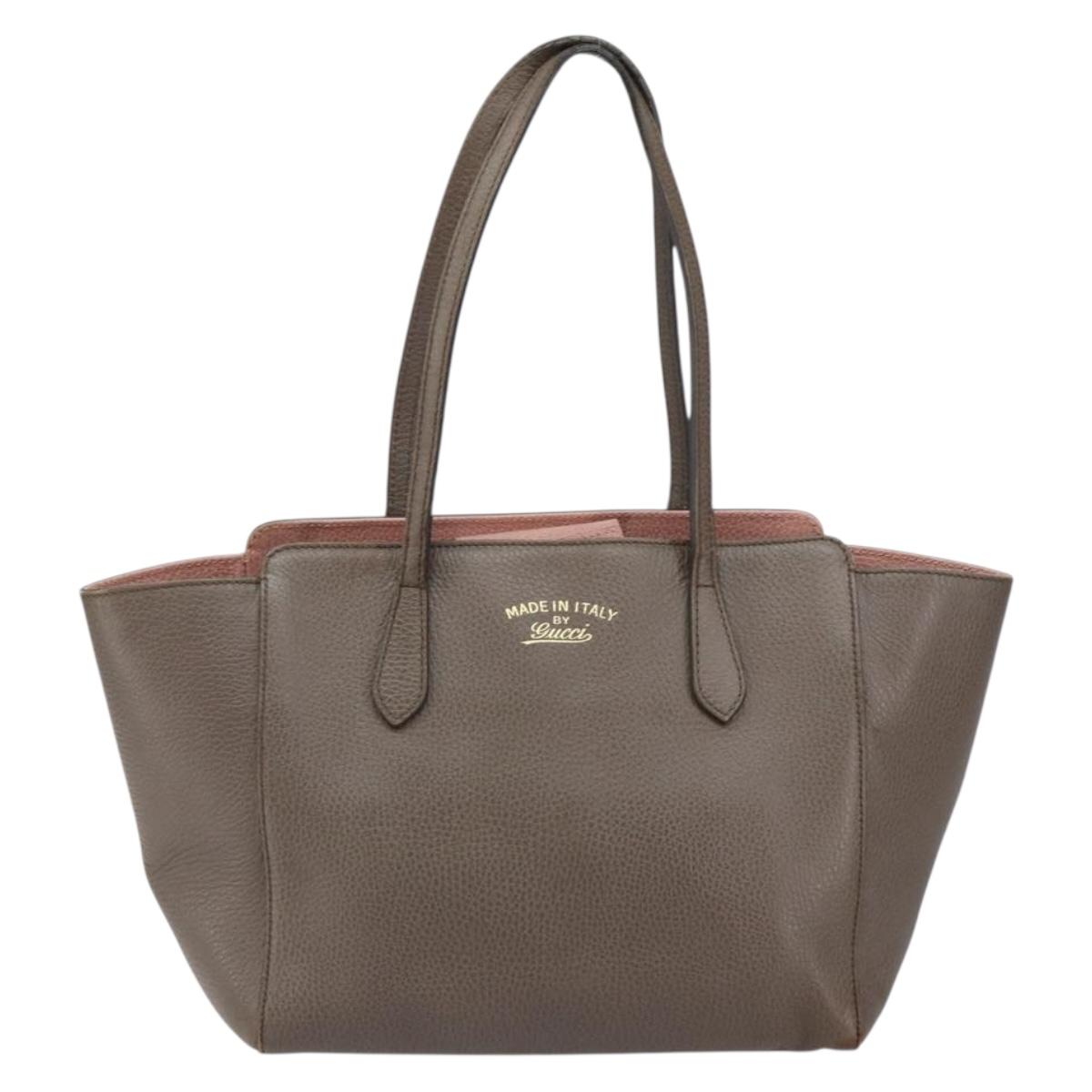 GUCCI Tote Bag Leather Gray Gold 354408 Auth BA8183