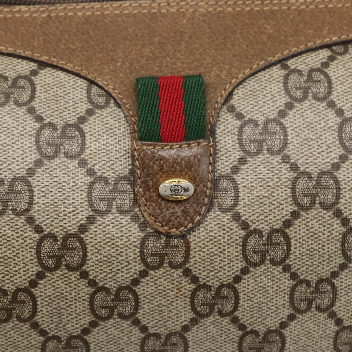 GUCCI GG Supreme Web Sherry Line Bag PVC Beige Gold 89 02 017 Auth BA8189