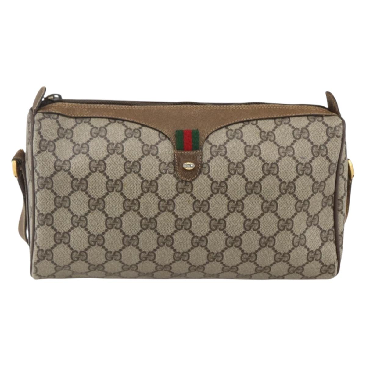 GUCCI GG Supreme Web Sherry Line Bag PVC Beige Gold 89 02 017 Auth BA8189