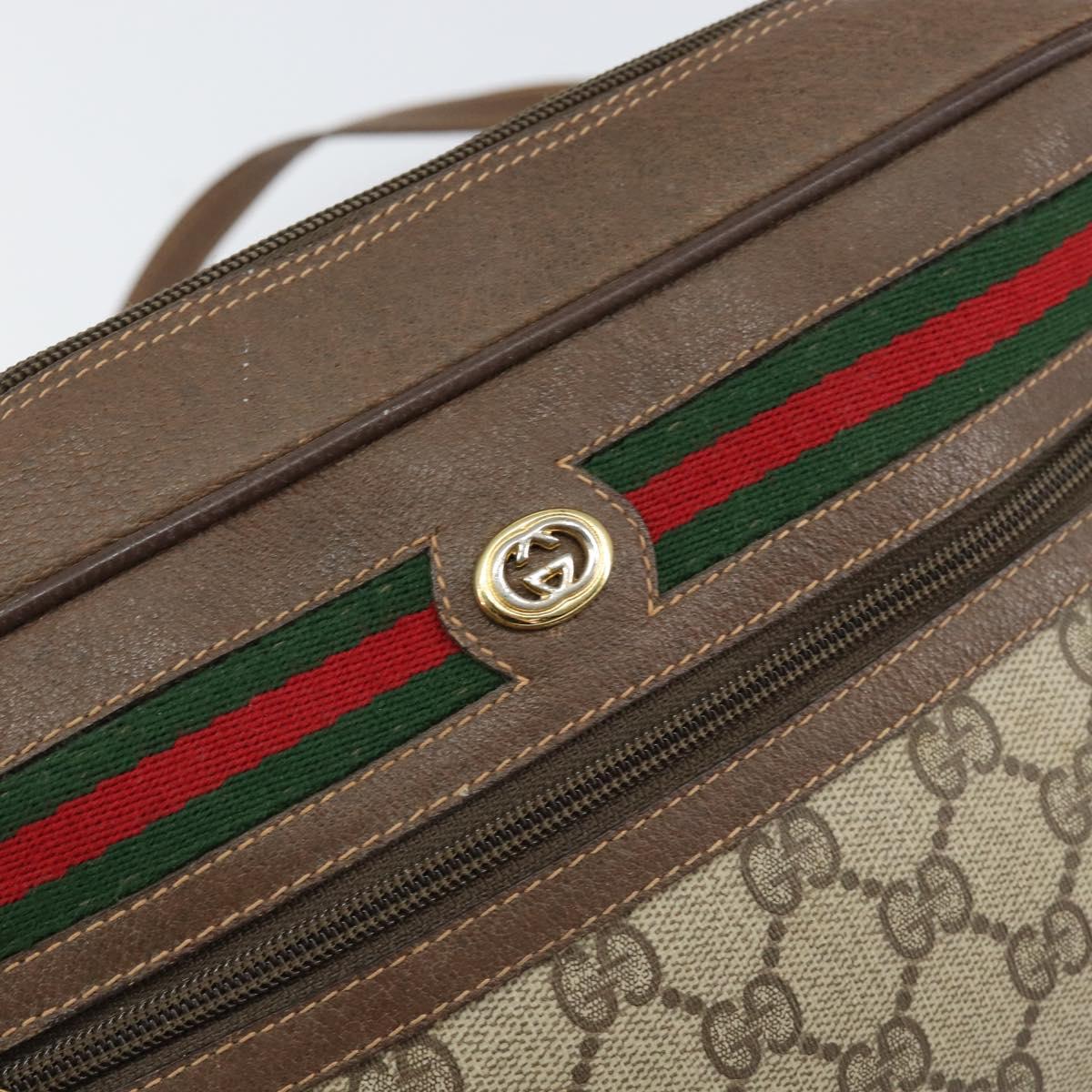 GUCCI GG Supreme Web Sherry Line Bag PVC Beige Gold 56 02 088 Auth BA8190