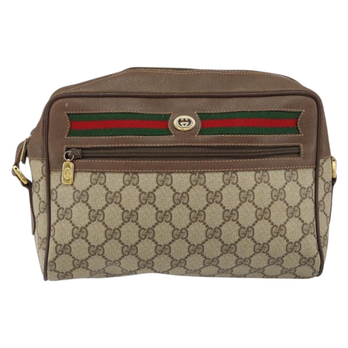 GUCCI GG Supreme Web Sherry Line Bag PVC Beige Gold 56 02 088 Auth BA8190