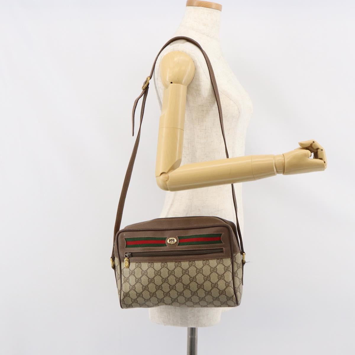 GUCCI GG Supreme Web Sherry Line Bag PVC Beige Gold 56 02 088 Auth BA8190