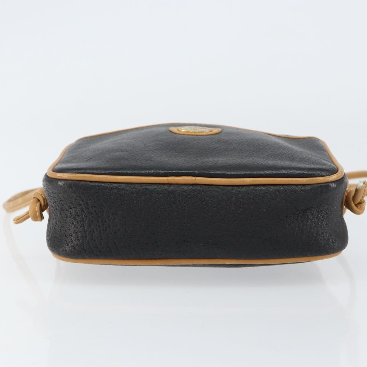 GUCCI Shoulder Bag Leather Black Gold Auth BA8193