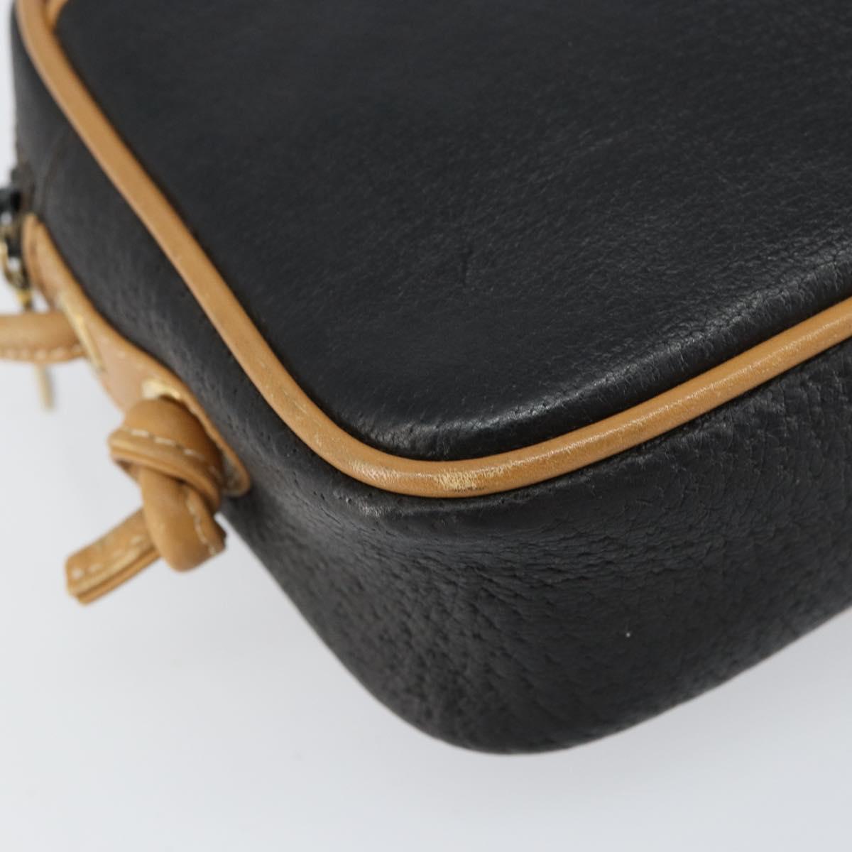 GUCCI Shoulder Bag Leather Black Gold Auth BA8193