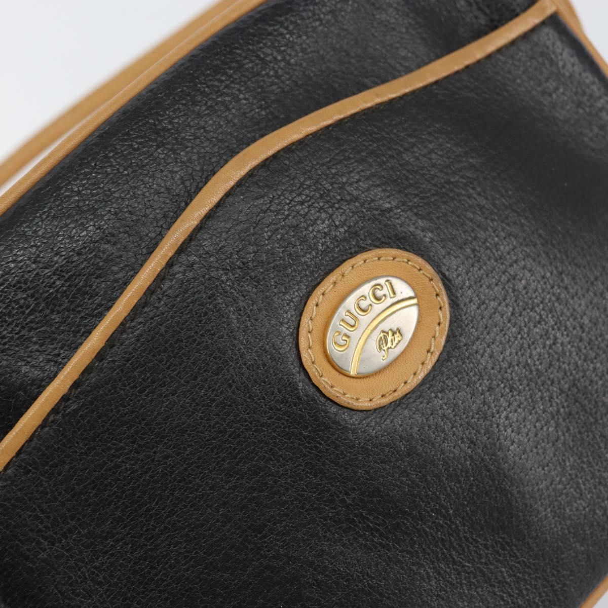 GUCCI Shoulder Bag Leather Black Gold Auth BA8193