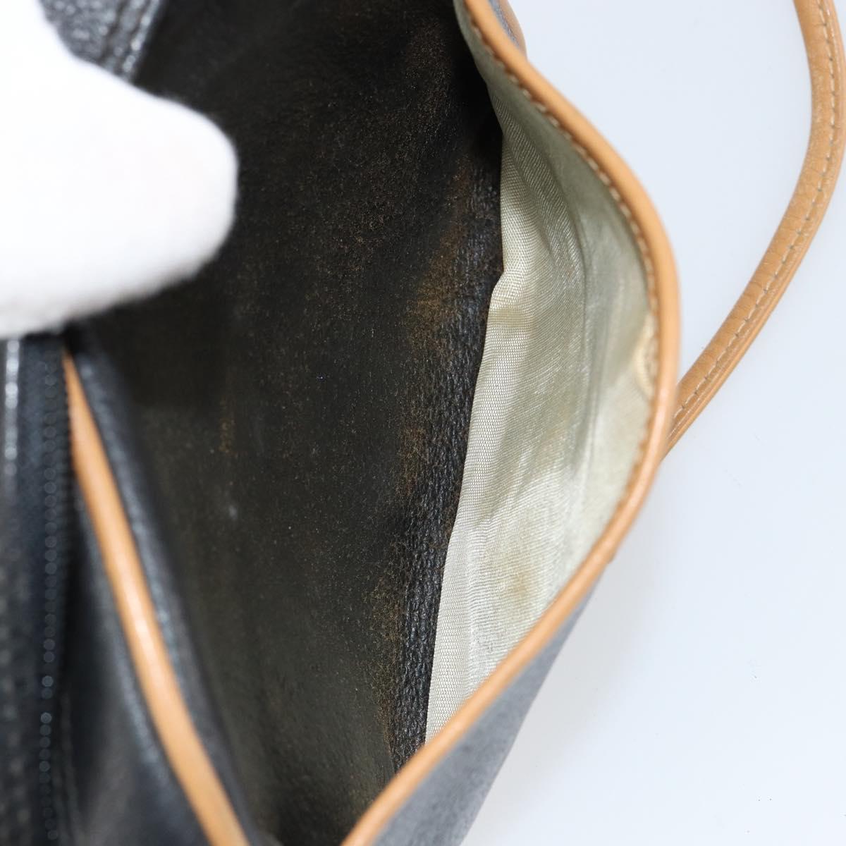 GUCCI Shoulder Bag Leather Black Gold Auth BA8193