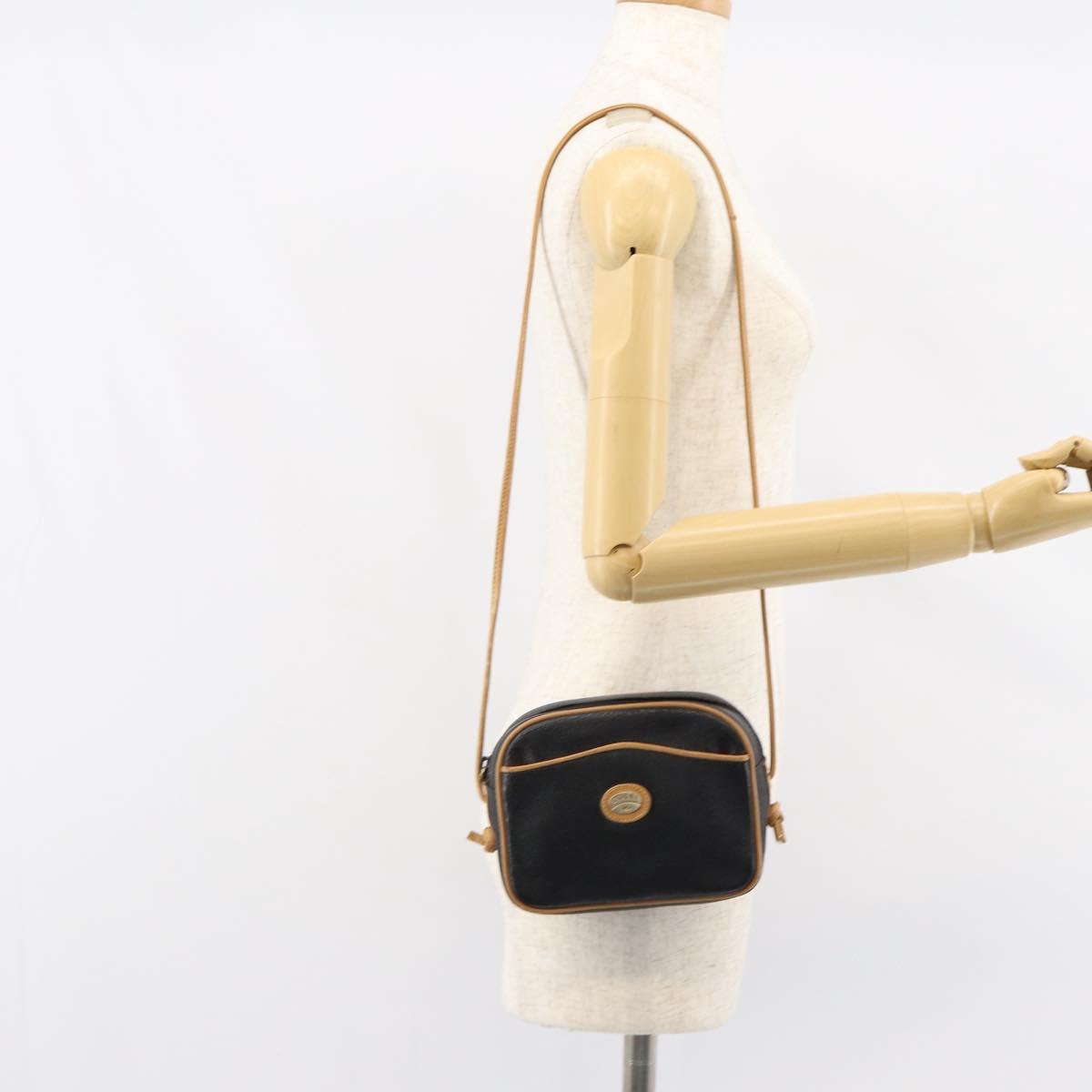 GUCCI Shoulder Bag Leather Black Gold Auth BA8193