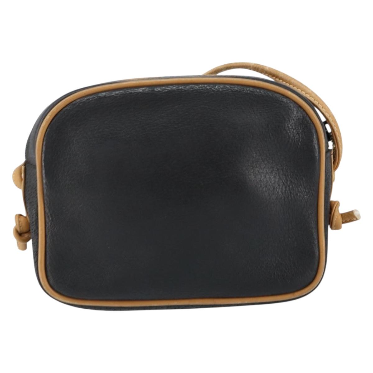 GUCCI Shoulder Bag Leather Black Gold Auth BA8193