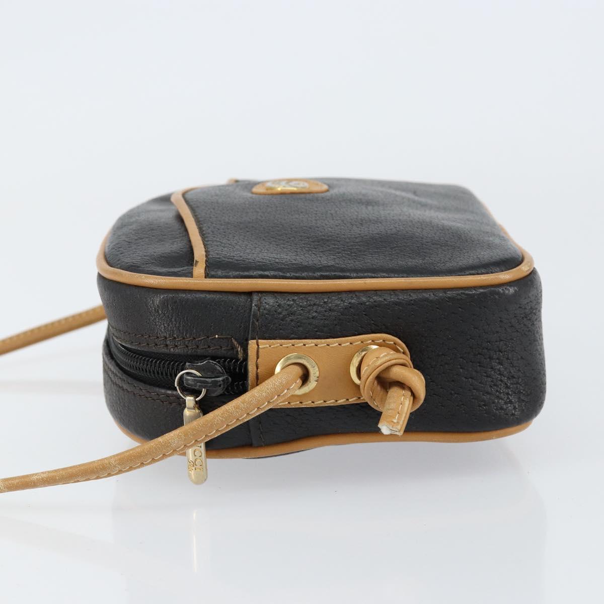 GUCCI Shoulder Bag Leather Black Gold Auth BA8193