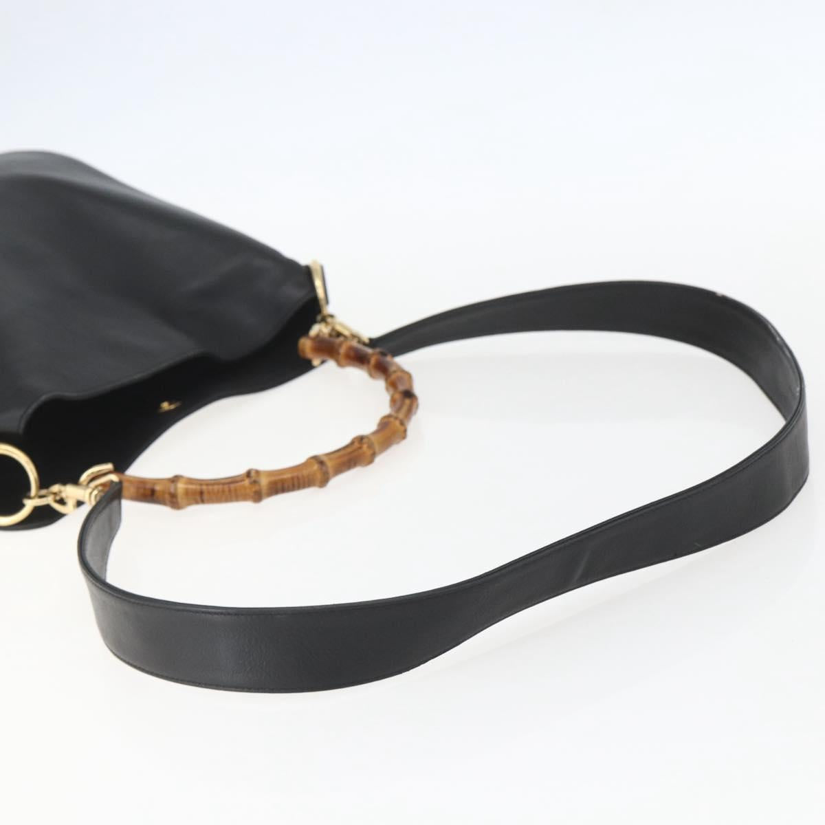 GUCCI Bamboo Hand Bag Leather 2way Black Gold 001 1998 1638 Auth BA8194