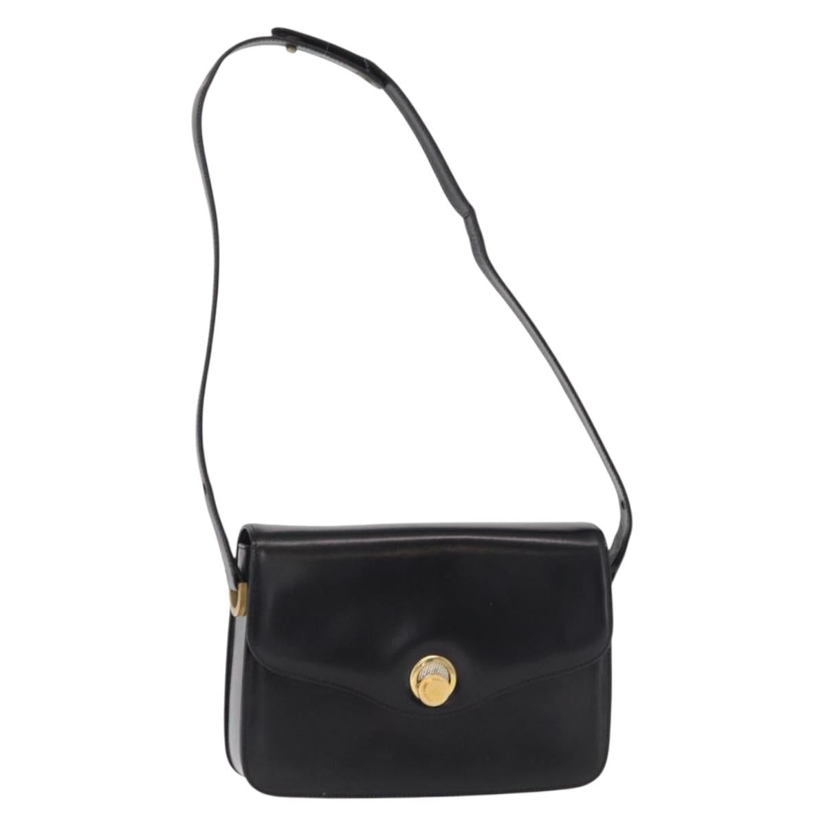 GUCCI Shoulder Bag Leather Black Gold Auth BA8195