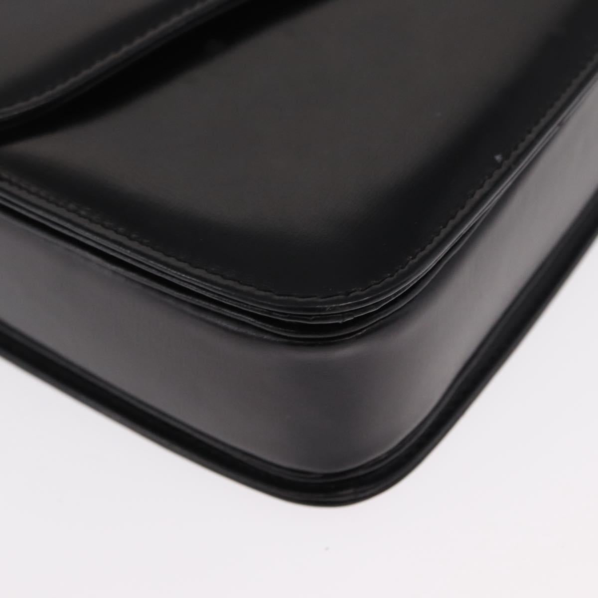 GUCCI Shoulder Bag Leather Black Gold Auth BA8195