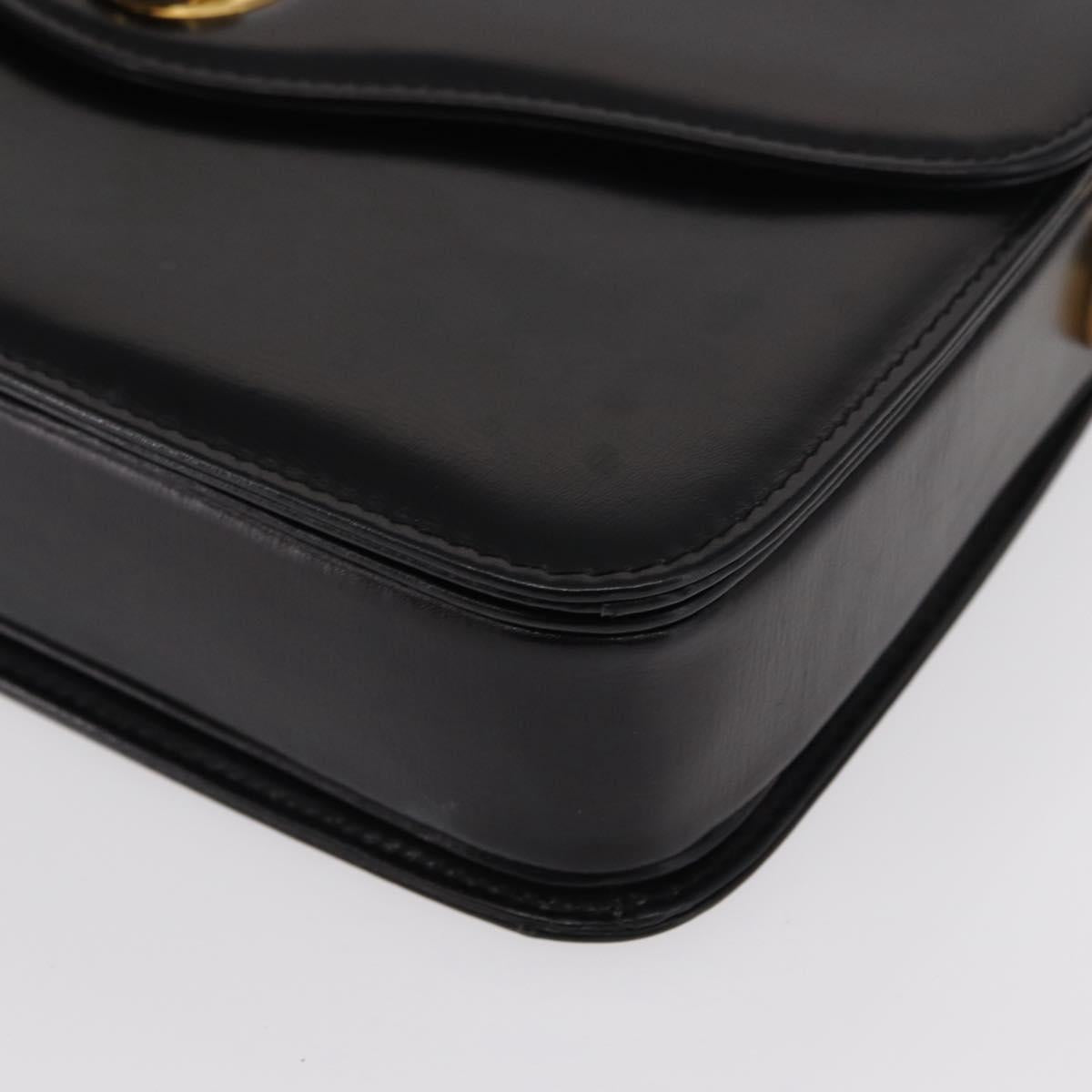 GUCCI Shoulder Bag Leather Black Gold Auth BA8195