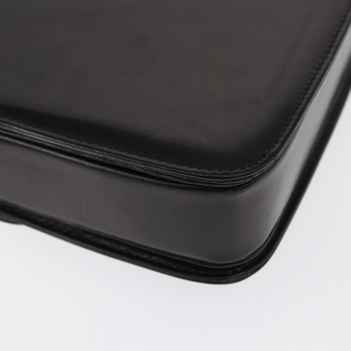 GUCCI Shoulder Bag Leather Black Gold Auth BA8195