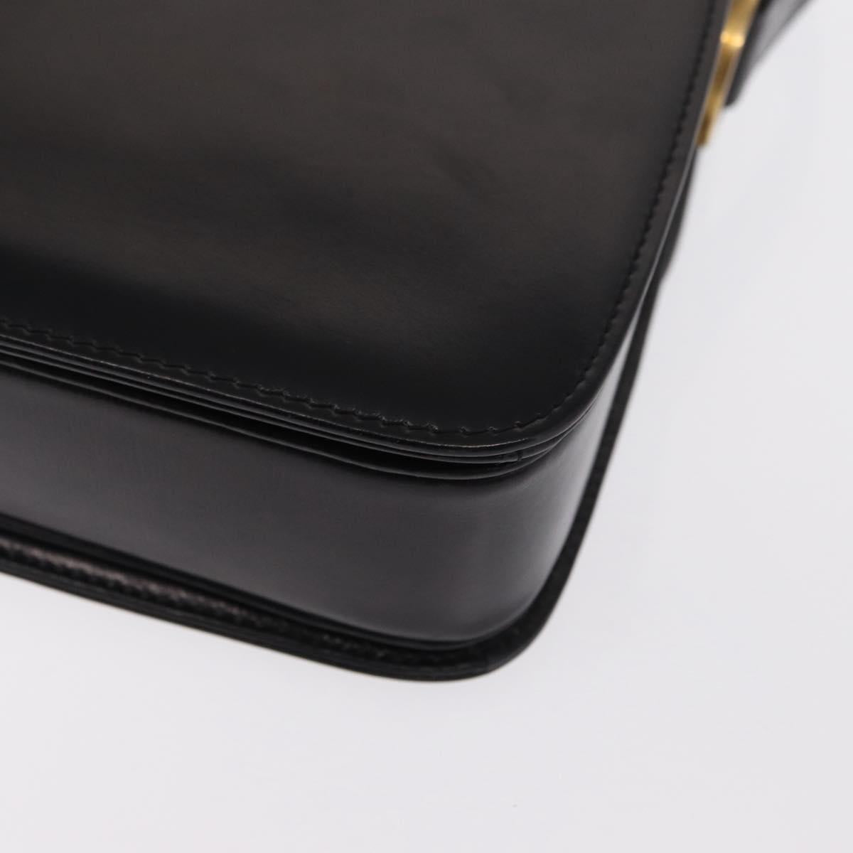 GUCCI Shoulder Bag Leather Black Gold Auth BA8195