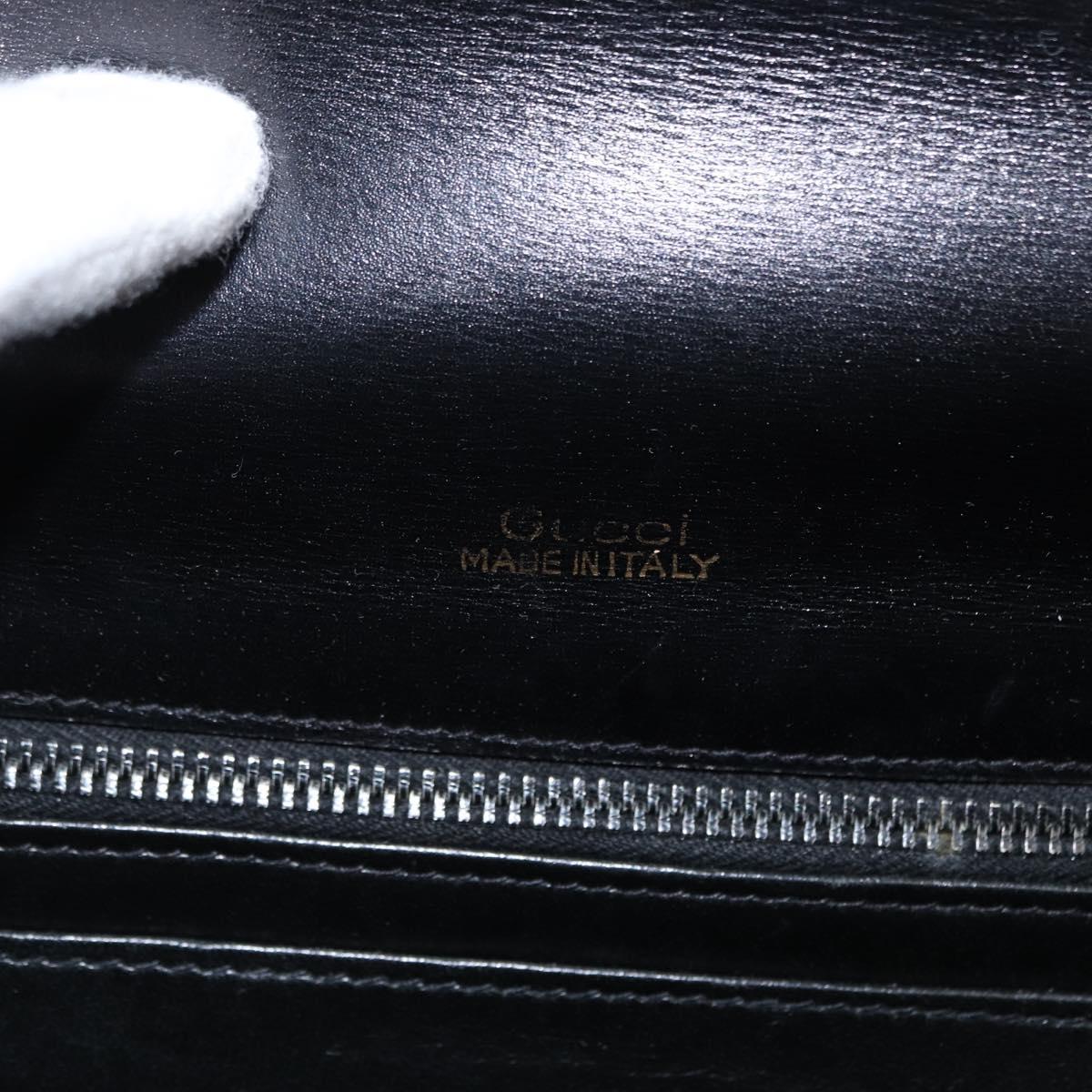 GUCCI Shoulder Bag Leather Black Gold Auth BA8195