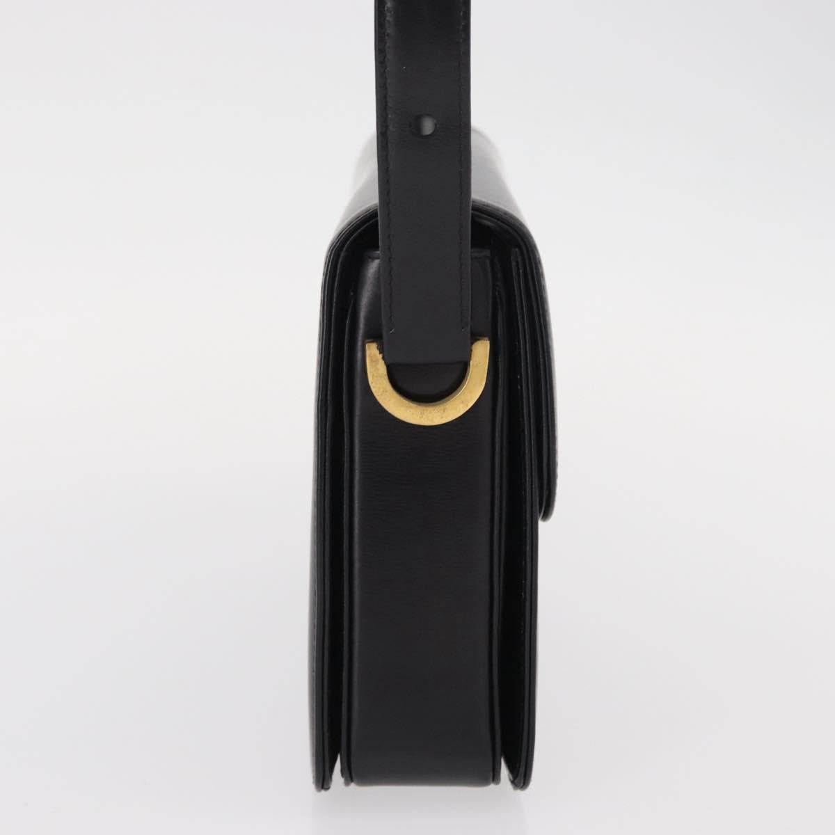 GUCCI Shoulder Bag Leather Black Gold Auth BA8195