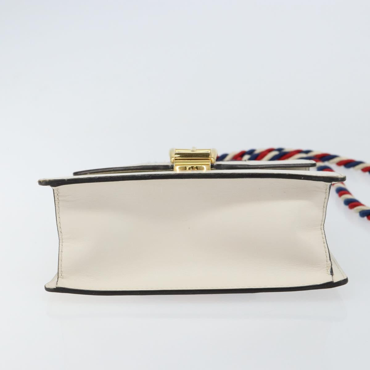 GUCCI Sherry Line Hand Bag Leather 2way White Gold Navy 470270 Auth BA8197