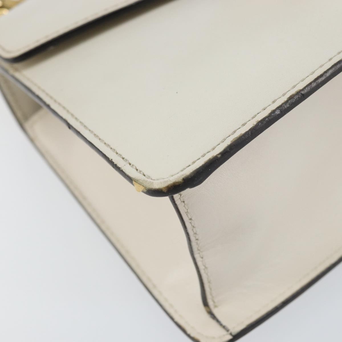 GUCCI Sherry Line Hand Bag Leather 2way White Gold Navy 470270 Auth BA8197